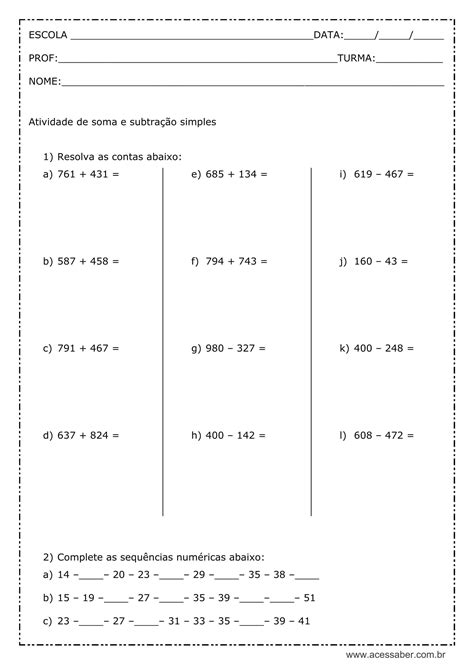 Atividade De Matematica Subtração 2 Ano - FDPLEARN