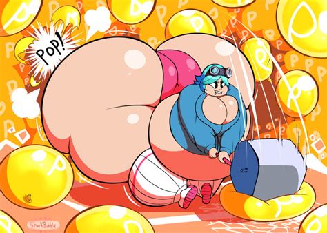 Rule 34 Ass Balloon Blue Hair Breasts Butt Expansion Cleavage Expansion Female Female Focus