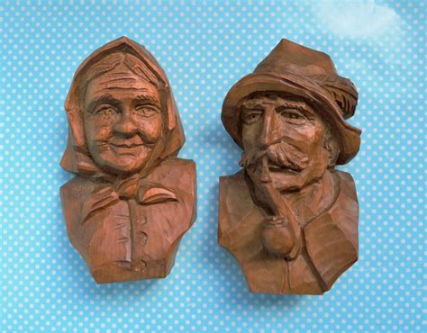 Vintage German Carved Wooden Heads Old Man And Woman For Etsy UK