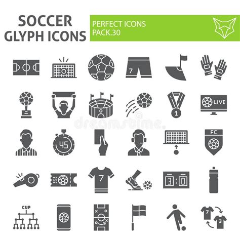 Soccer Glyph Icon Set Football Symbols Collection Vector Sketches