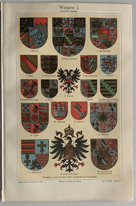 Heraldry Original 1908 Antique Chromolithograph Of German Coats Of Arms Etsy