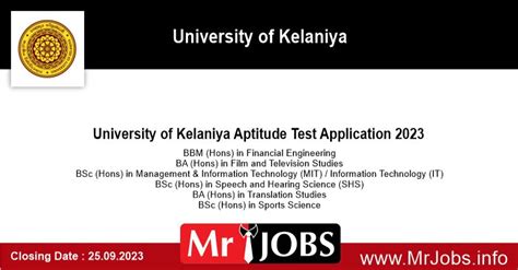 University Of Kelaniya Aptitude Test Application 2023