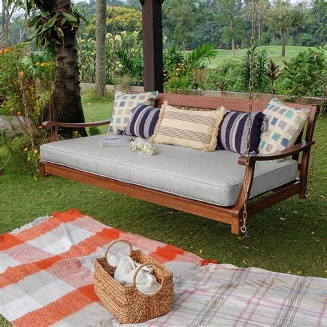 Cambridge Casual Wales Solid Wood Outdoor Porch Swing Daybed with White ...