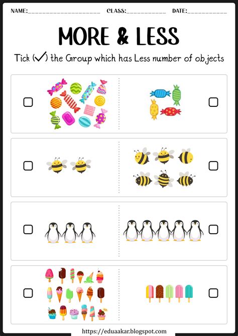 Concept Of More And Less Worksheets