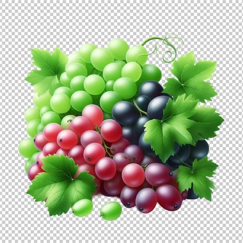 Premium Psd Fresh Red Grape With Leaves Isolated On Transparent