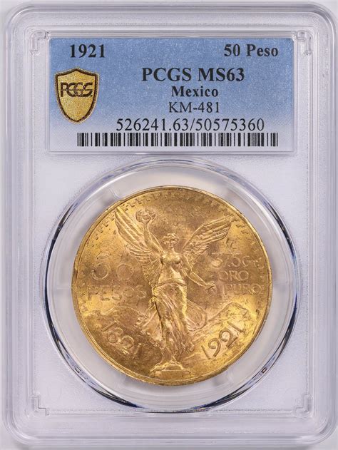 Mexico 1921 Gold 50 Pesos KM 481 PCGS MS 63 AGW 1 2057 Oz Item