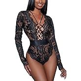 Amazon Love You Sexy Women Lace Lingerie Long Sleeves Bodysuit