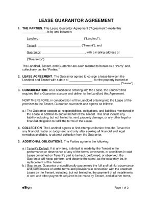 Fillable Online Lease Guarantor Agreement Fax Email Print PdfFiller