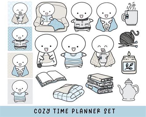 Cozy Hygge Emoticon Icon Doodle Stickers Goodnotes Digital Planner