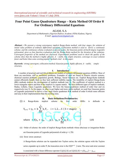 Four Point Gauss Quadrature Runge Kuta Method Of Order 8 For Ordinary Differential Equations Pdf