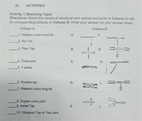 Activity Matching Type Directions Match The Names Of Electrical