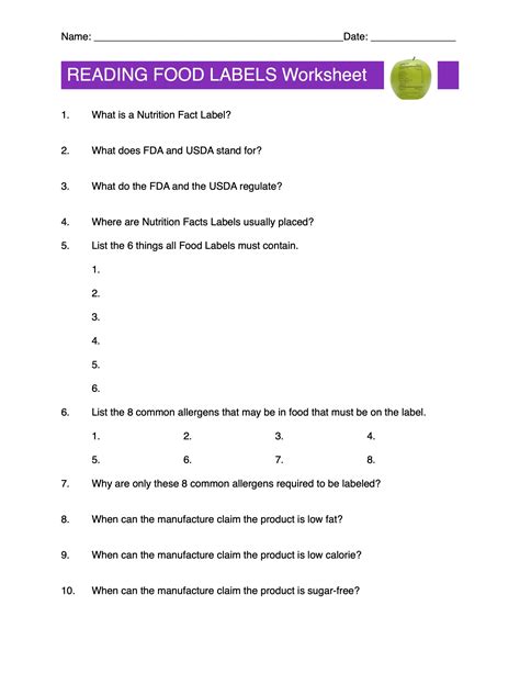 Reading Food Labels Content Sheet, Worksheet And Answer Key | Made By ...