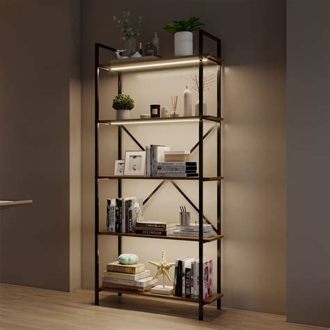 Buy Vlsrka 5 Tier Bookshelf With 3 Led Lights Industrial Bookshelf