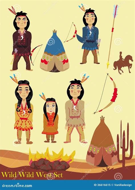 Personajes De Dibujos Animados Indios Colección Del Oeste Salvaje Foto