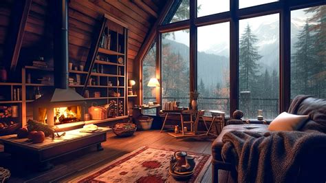 Cozy Autumn Cabin Ambience At Afternoon With Rain On Window Sweet