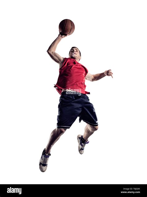 Basketball player in action isolated on white background Stock Photo ...