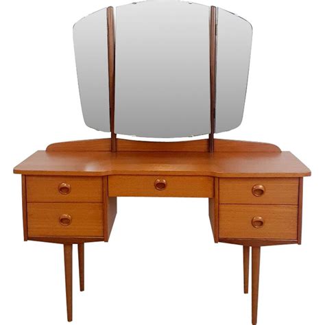 Coiffeuse Scandinave Vintage En Teck Avec Miroir Pivotant En 3 Parties