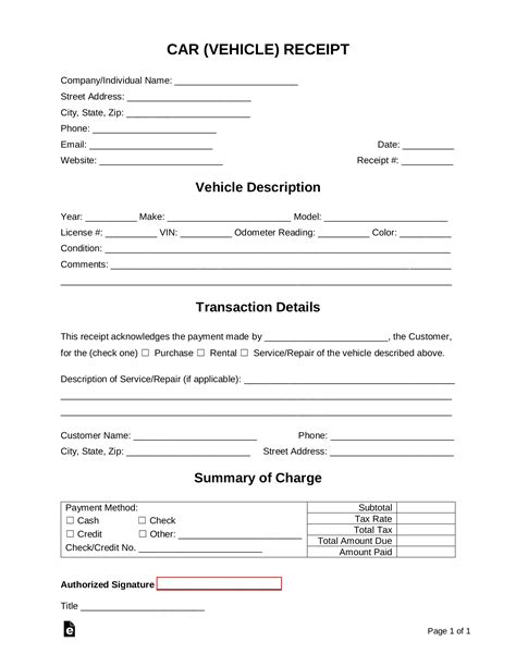 Free Printable Car Sales Receipt