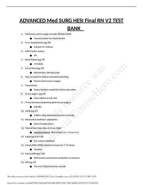 SOLUTION Advanced Hesi Med Surg Test Bank 2019 Study Guide V2 Studypool