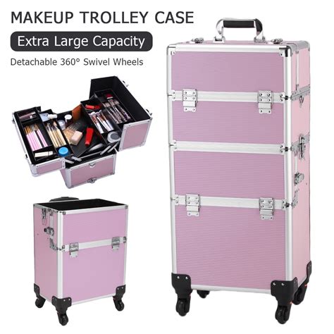 Portable Makeup Case Cosmetic Train Case Lockable Beauty Trolley 3 In