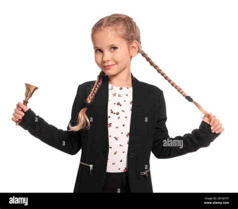 Pupil With School Bell On White Background Stock Photo Alamy