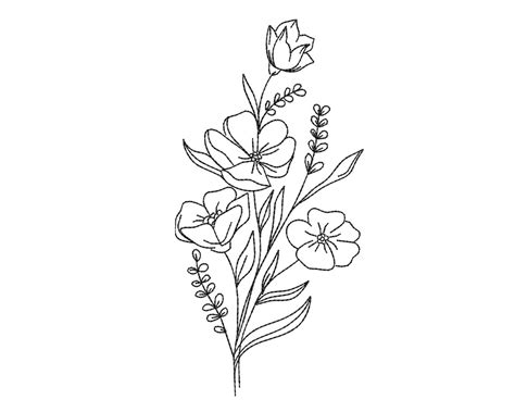 Flower Embroidery Design Floral Line Art Machine Embroidery Etsy