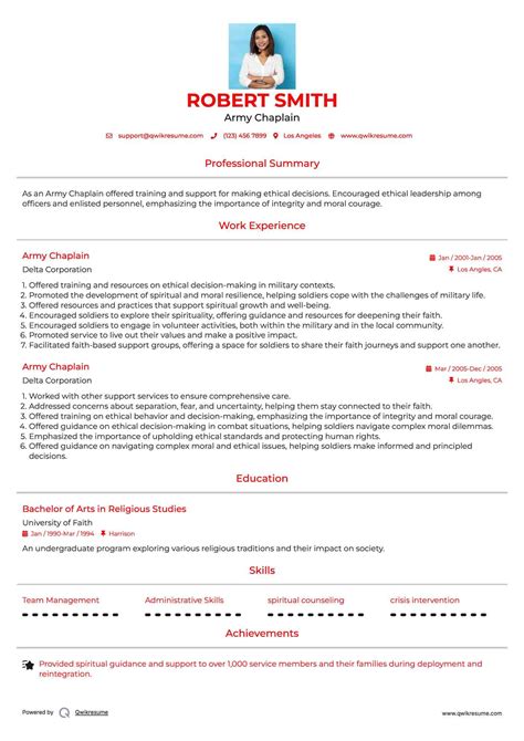 Army Chaplain Resume Samples QwikResume