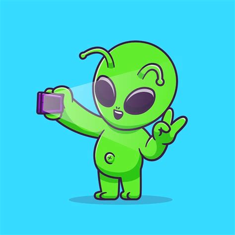 Cute Alien Selfie Con Tel Fono Cartoon Vector Icono Ilustraci N Ciencia