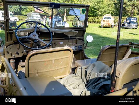 84. Interior of an ex-US army military jeep on display at a World War 2 ...