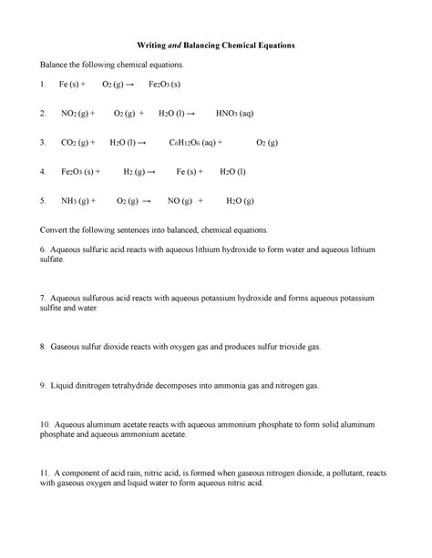 Practice Problems Writing Balancing Chem Eqs Writing And Balancing