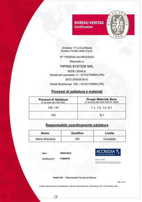 Certificazioni Piping System