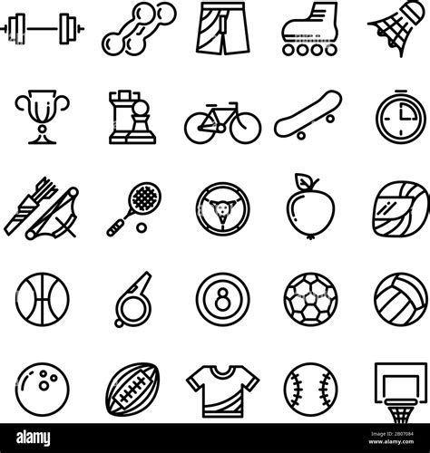 Sports Outline Symbols Sports Equipment Thin Line Icons Archery And