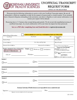 Fillable Online Unofficial Transcript Request Form Fax Email Print