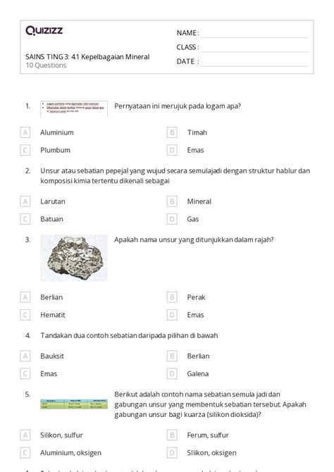 Lembar Kerja Mineral Dan Batuan Untuk Kelas Di Quizizz Gratis