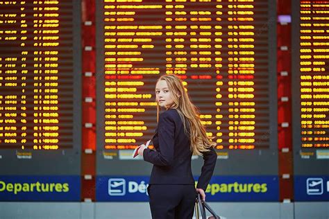 Fundo Título Viajante Feminino No Terminal Do Aeroporto Internacional