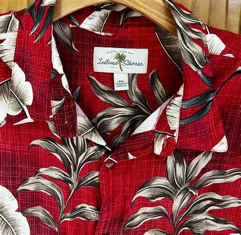 MEN S VINTAGE ISLAND SHORES HAWAIIAN SHIRT 2XL RED PALM LEAVES VACATION