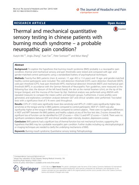 PDF Thermal And Mechanical Quantitative Sensory Testing In Chinese