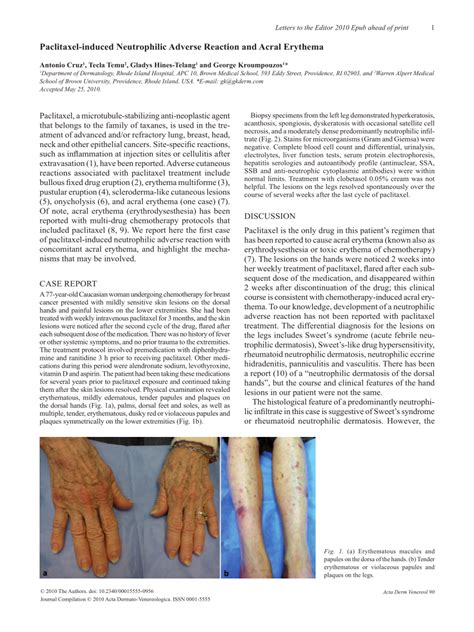 Pdf Paclitaxel Induced Neutrophilic Adverse Reaction And Acral Erythema