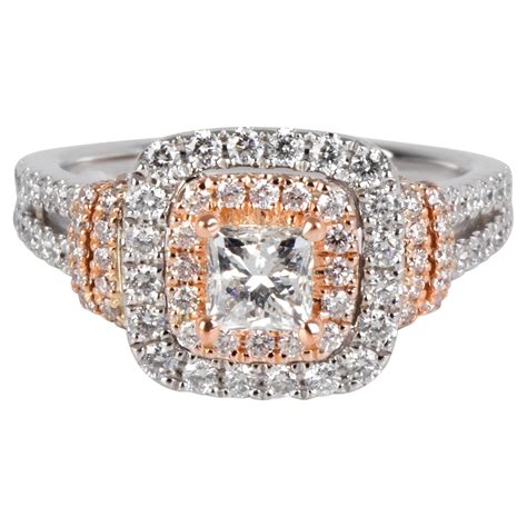 Vera Wang 14 Karat White/ Rose Gold Three-Stone Oval Halo Diamond Ring ...