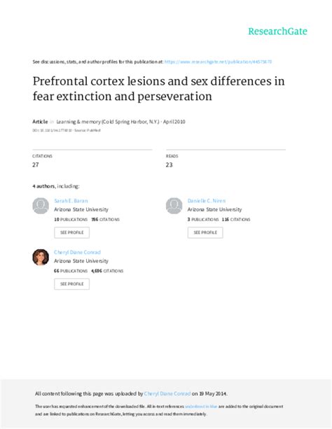 Pdf Prefrontal Cortex Lesions And Sex Differences In Fear Extinction