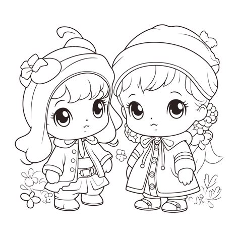 Cute Little Kids Coloring Pages Outline Sketch Drawing Vector Precious