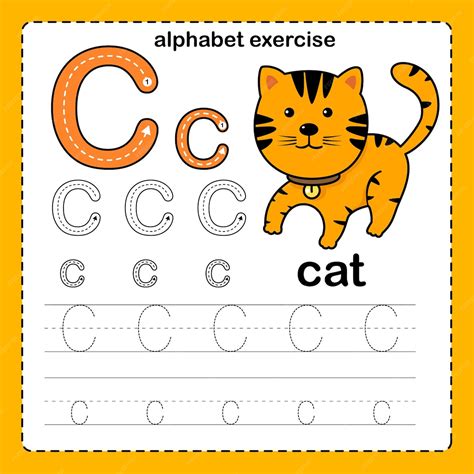 Premium Vector Alphabet Letter C Cat Exercise With Cartoon Vocabulary