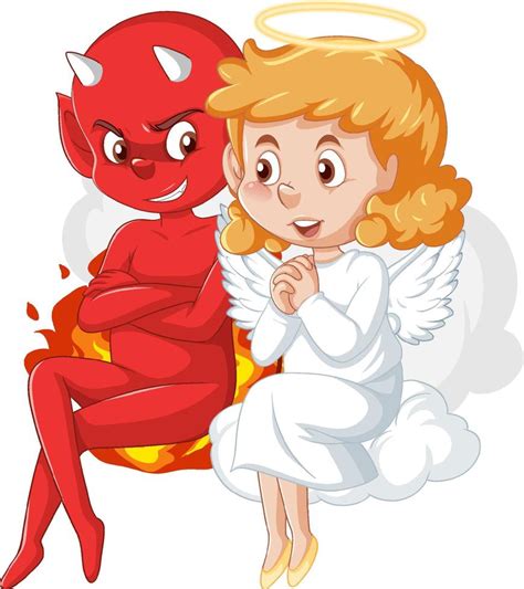 Devil And Angel Cartoon Character On White Background Vector