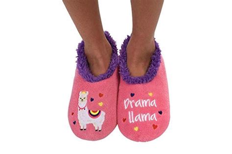 Snoozies Womens Classic Splitz Applique Slipper Socks Drama Llama