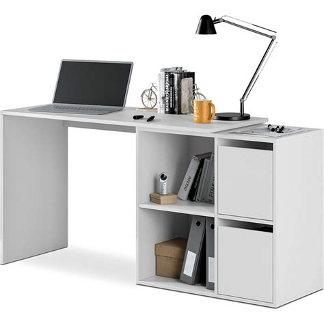 Bureau Modulable En Angle Ou Droit De Couleur Blanc Et Avec Rangement