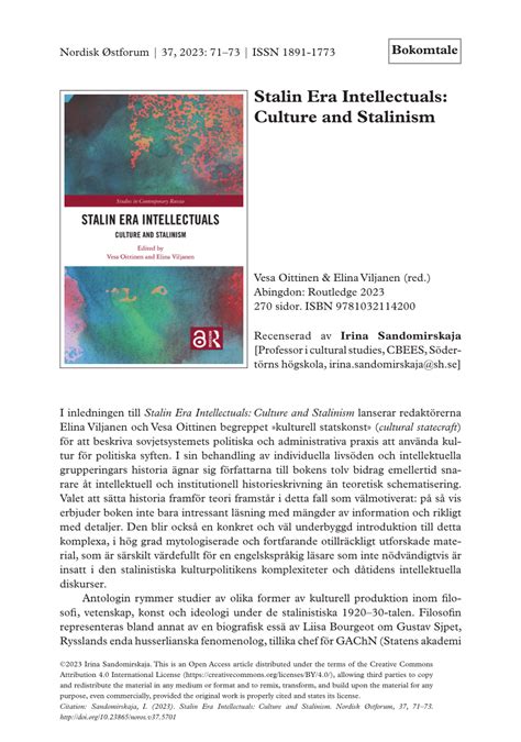 Pdf Stalin Era Intellectuals Culture And Stalinism