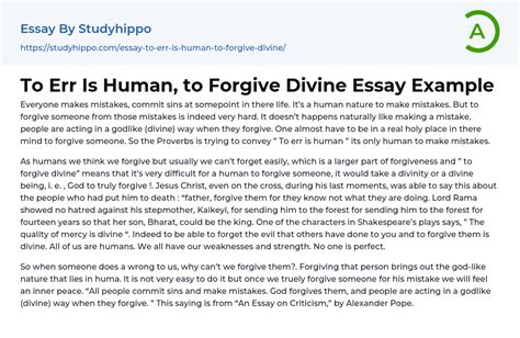 To Err Is Human, to Forgive Divine Essay Example | StudyHippo.com