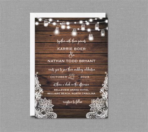 Rustic Wood String Lights Wedding Invitation Suite