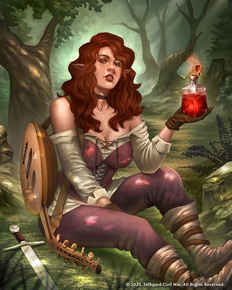 Artstation Beauty Female Redhead Half Elf Bard In The Jungle