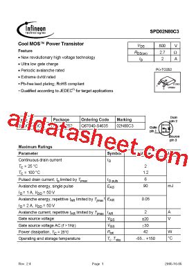 Spd N C Datasheet Pdf Infineon Technologies Ag